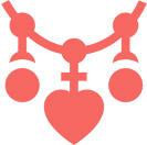 Pink heart and symbols on black background.
