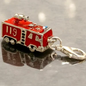 Red firetruck charm with silver clasp.